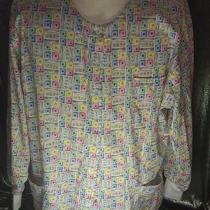 Women's Scrub Top Long Sleeved Metal Snap Buttons (XL) VG+ [Barco Brand]